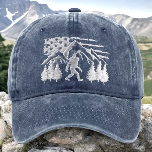 🆕 Unisex Retro Washed Baseball Cap Embroidered Sasquatch Bigfoot USA Flag - Picture 5 of 11
